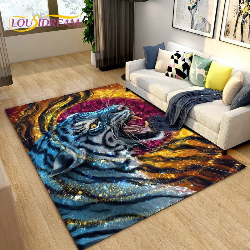 3D Beast Cartoon Animal Tiger, Sabretooth,Area Rug,Carpet Rug for Living Room Bedroom Sofa Doormat Decoration,Non-slip Floor Mat