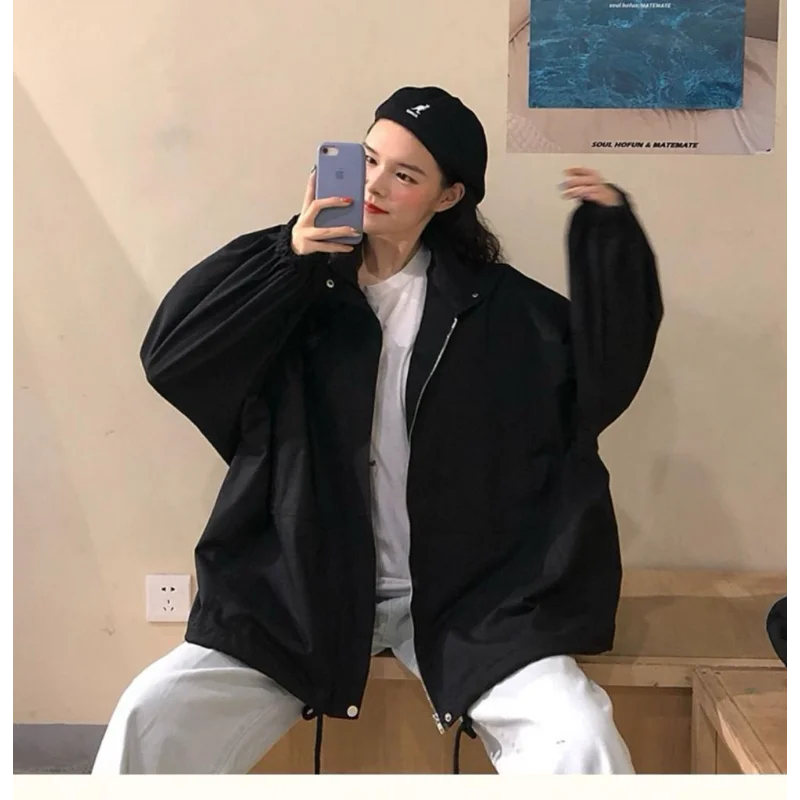 Trench da donna 2025 Nuovo stile Harajuku BF Studente versione coreana allentata Versatile lavoro a maniche lunghe Top alla moda