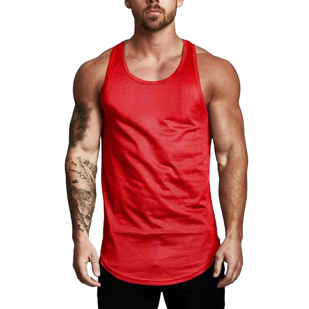 Breathable Men's Sleeveless Mesh Tank Top Shirt Muscle Gym Sport Fitness Vest (White Red Golden Gray Black Blue)