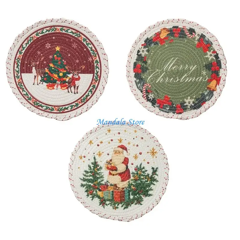 

U2JC Winter Florals Round Dinner Placemat Heat Resistant Spill Resistant Reusable Table Setting Decoration