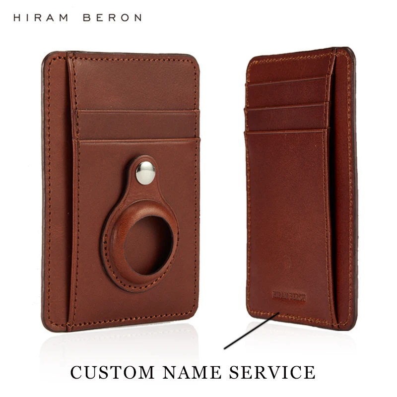 Custom Name Italian Vegetable Tanned Leather Air Tag Wallet Card Case Slim Gift for Men Dropship
