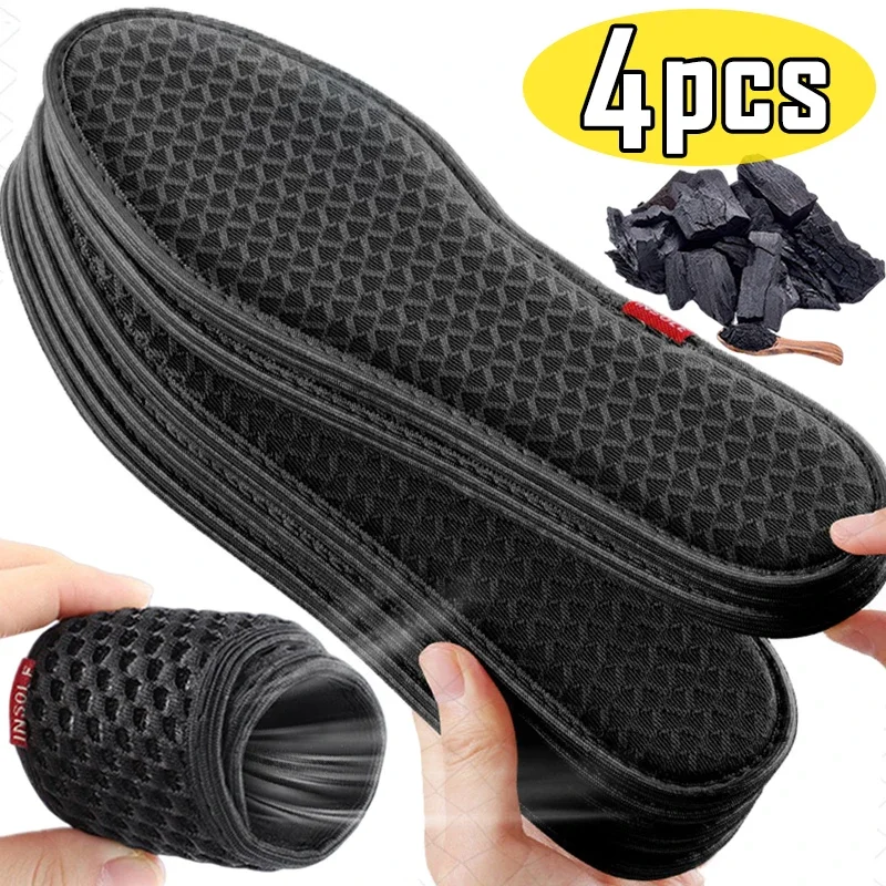 Palmilhas desodorantes de carvão de bambu malha respirável absorver-suor almofadas de sapato masculino correndo sapatos esportivos inserção desodorante palmilha