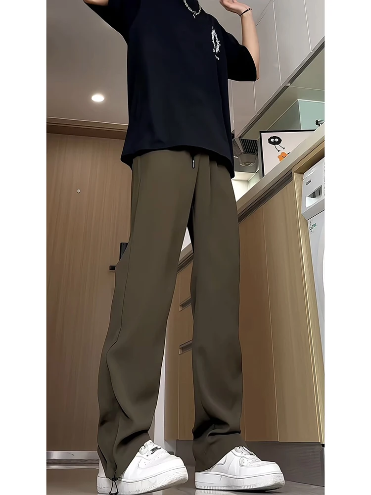 

Мужские брюки-клеш на молнии в неаполитанском стиле, с высокой талией, повседневные, для весенне-осеннего сезона, из дышащего полиэстера