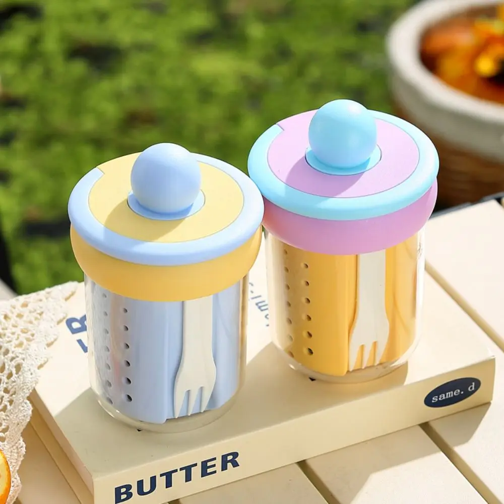 

Portable Double-Layer Drain Fruit Cup Cylindrical with Fork Salad Cup Large Capacity Leak Proof Breakfast Cups For Fruit Storage