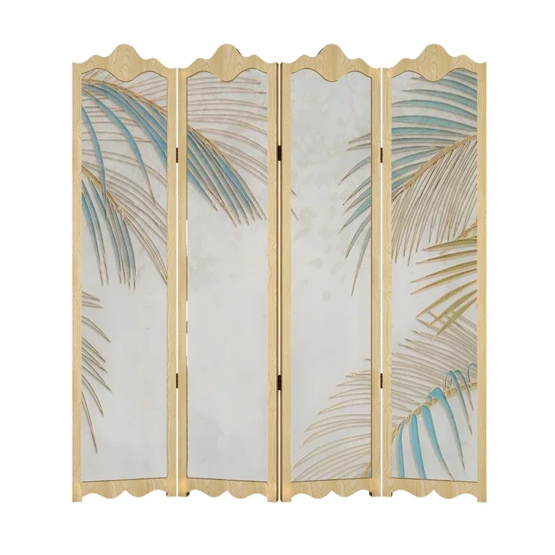 Nordic solid wood mobile folding screen partition wall living room entrance decoration blocking small fresh plant folding screen