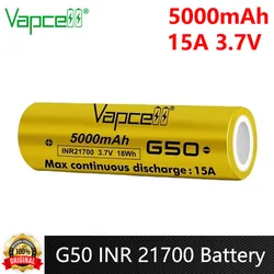 Original Vapcell G50 INR 21700 Battery 5000mAh High-capacity 15A 3.7V Flat & Button Top 21700 Rechargeable Li ion Batteries