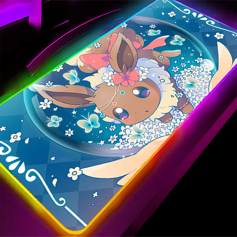 

Аниме-коврик для мыши с LED-подсветкой RGB, натуральный каучуковый настольный коврик, игровой коврик с подсветкой, коврик для клавиатуры, аксессуары для геймеров, коврик для мыши Pokemon Eevee