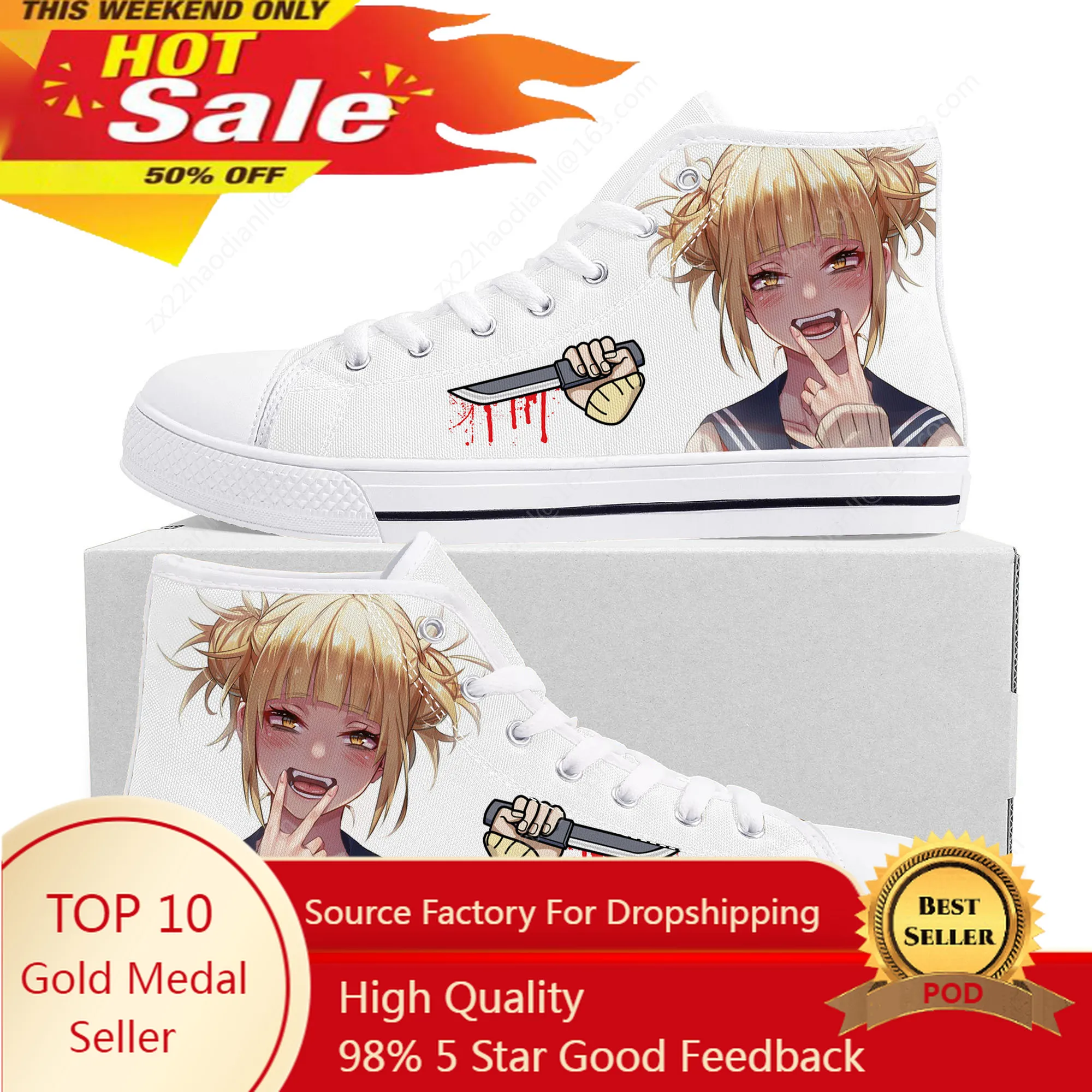 

Hot Anime Himiko Toga High Top Sneakers My Hero Academia Men Women Teenager High Quality Canvas Sneaker Couple Shoes Custom Shoe