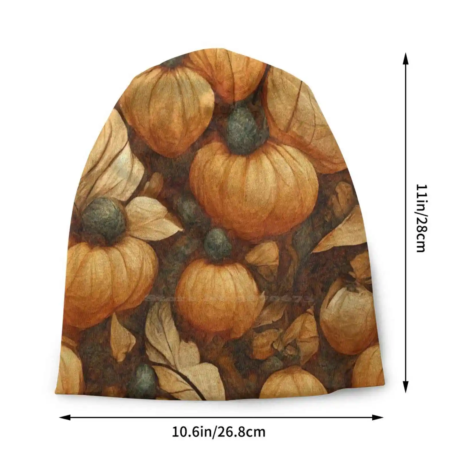 Autumn Pumpkin Pattern Knitted Hat Warm Beanie Outdoor Caps Fall Autumn Halloween Pattern Pumpkin Leaves Leaf Foliage