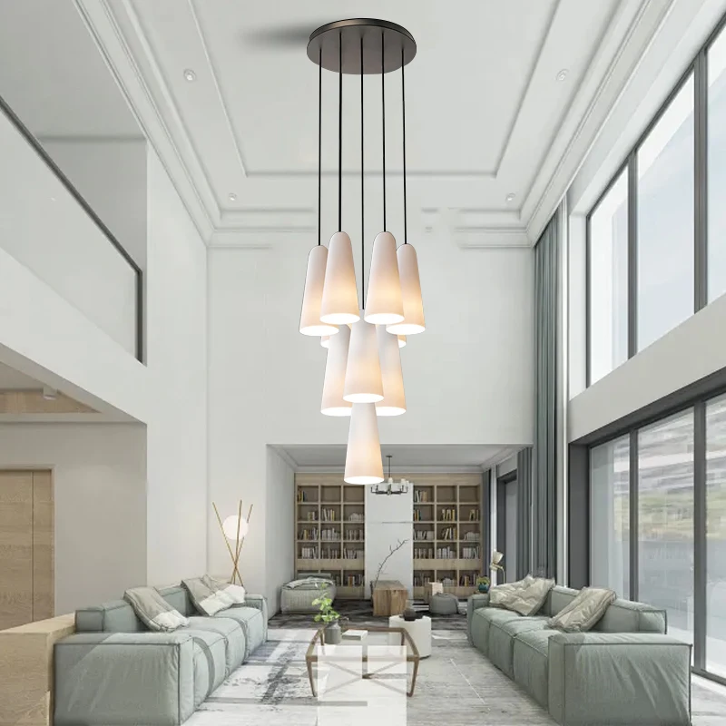 

Modern living room all-copper ceiling glass chandelier, suitable for stairwell home interior lighting, metal lustre