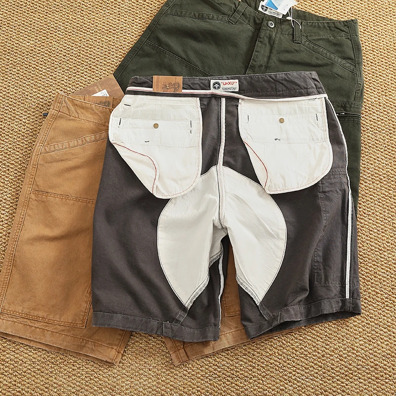 Summer Premium Lined Workwear Shorts for Men Heavyweight Cotton Washed Utility Shorts - 5-Inch Inseam with Contrast Inner Lining