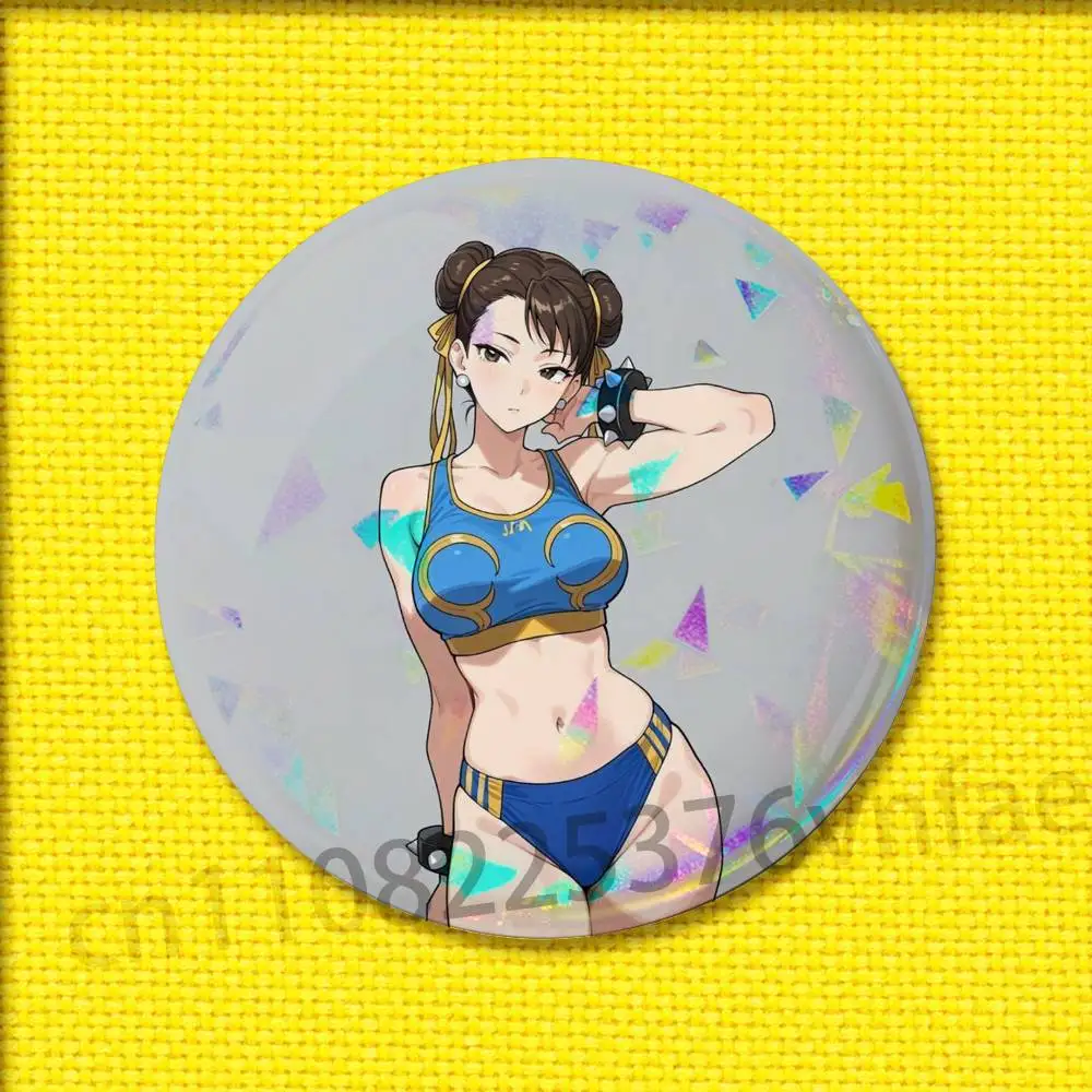 S-Street F-Fighter Chun Li شارة 44 مللي متر 32 مللي متر 58 مللي متر 25 مللي متر 75 مللي متر دبوس مستدير بروش الزينة تذكارية تأثيري هدية على ظهره