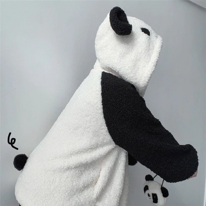 Casual Bear Jacket Outerwear Overcoat Student Kawaii Cute Bear Ear Panda Women Coats Autumn Winter Warm Plush Hooded Coat White