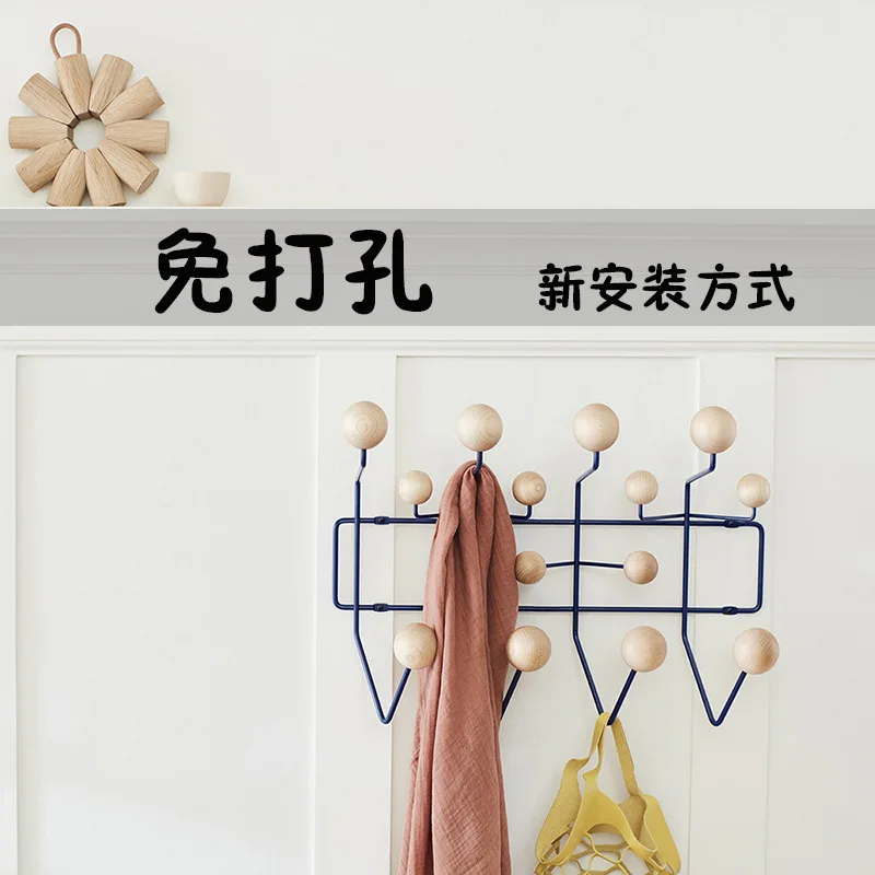 Kindergarten Clothes Rack Iron with Solid Wood Ball Wall Hanging Hook for Kid’s Room Organizer Child-Friendly Storage