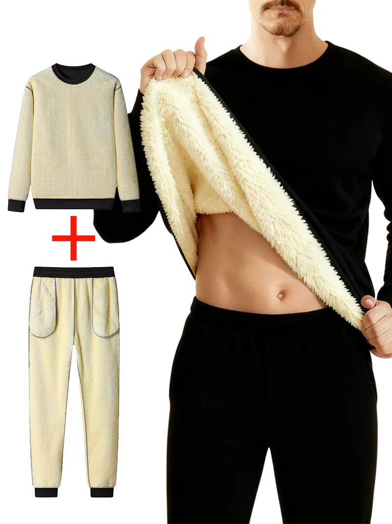 

Зимние мужские комплекты из 2 предметов, сохраняющие тепло одежды, домашняя или повседневная повседневная одежда, спортивные костюмы на флисовой подкладке, мужские модные комплекты, спортивный костюм