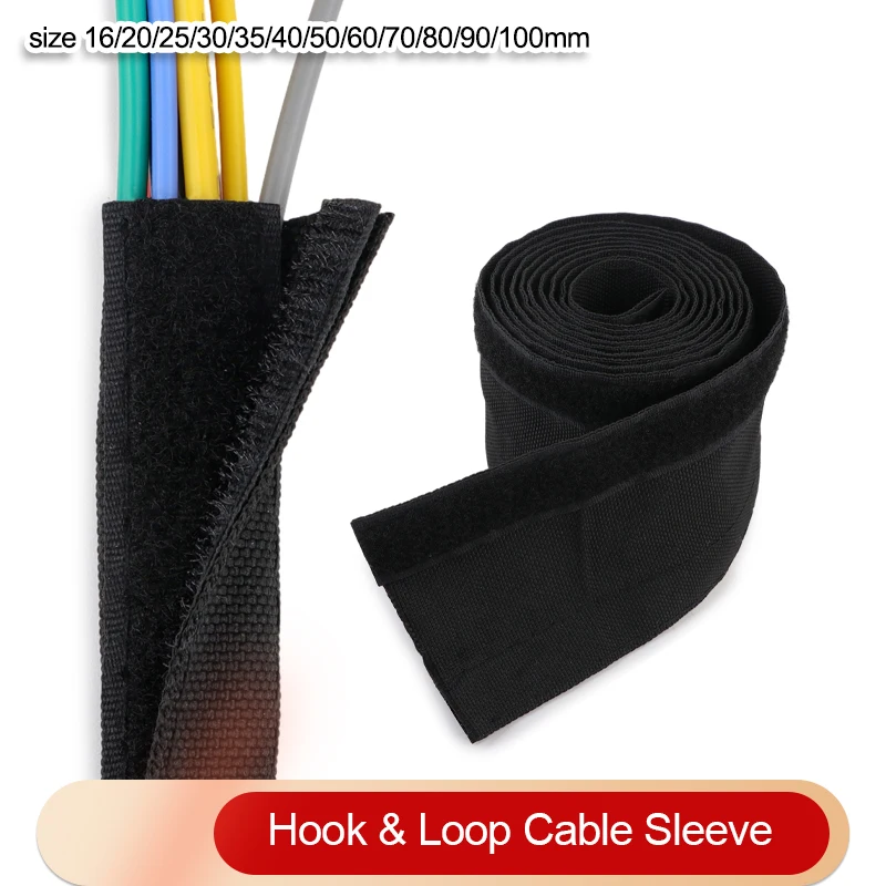 1-10m Reusable PET Cable Sleeve 16mm - 100mm Hook Loop PVC Waterproof Harness Sheath Management Line Protect Wrap Wire Organizer