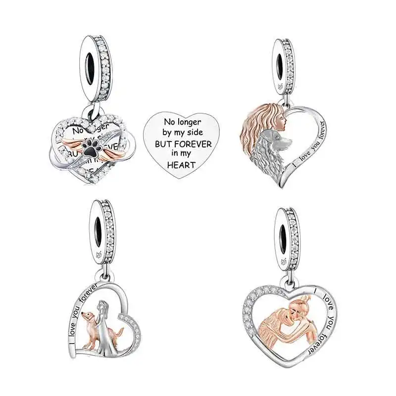 Fit Original Charm Bracelet 925 Silver Dog Paw No Longer By My Side Forever In My Heart Bead For Making Women Memory Berloque