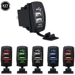 Dual USB Car Charger 3.1A Rocker Adapter Socket LED Digital Voltmeter for Rocker Marine Switch Panel on Boat RV Vehicle