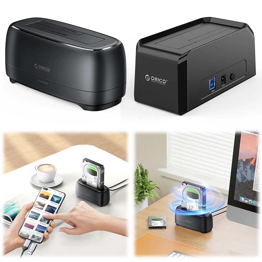 Stasiun Dok Hard Drive eksternal, stasiun Dok 5Gbps HDD hingga 18TB 12V catu adaptor daya untuk 2.5/3.5 inci SATA SSD & HDD