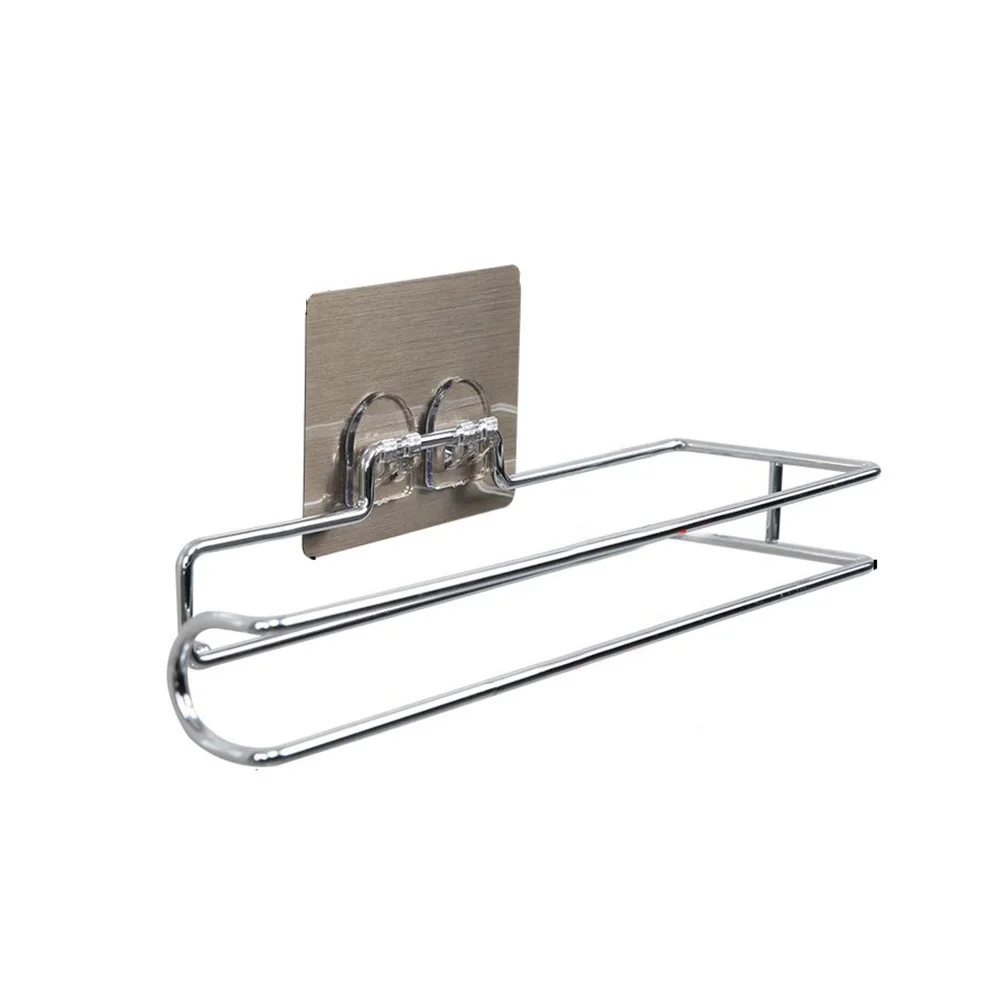 Kitchen Roll Paper Holder Chrome Metal Wall Mounted Towel Plastic Wrap Storage Rack For Home Bathroom Organizer