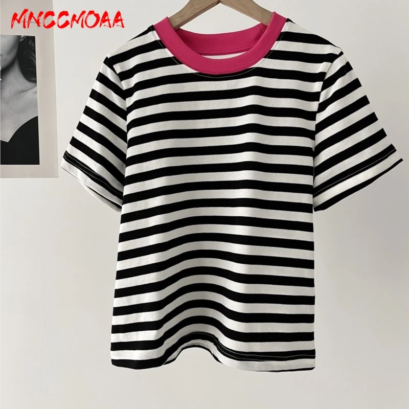 MNCCMOAA 2024 Women 8 Colors Summer Basic O Neck Short Sleeve T Shirt Casual Classic Simple Tees Tops Female