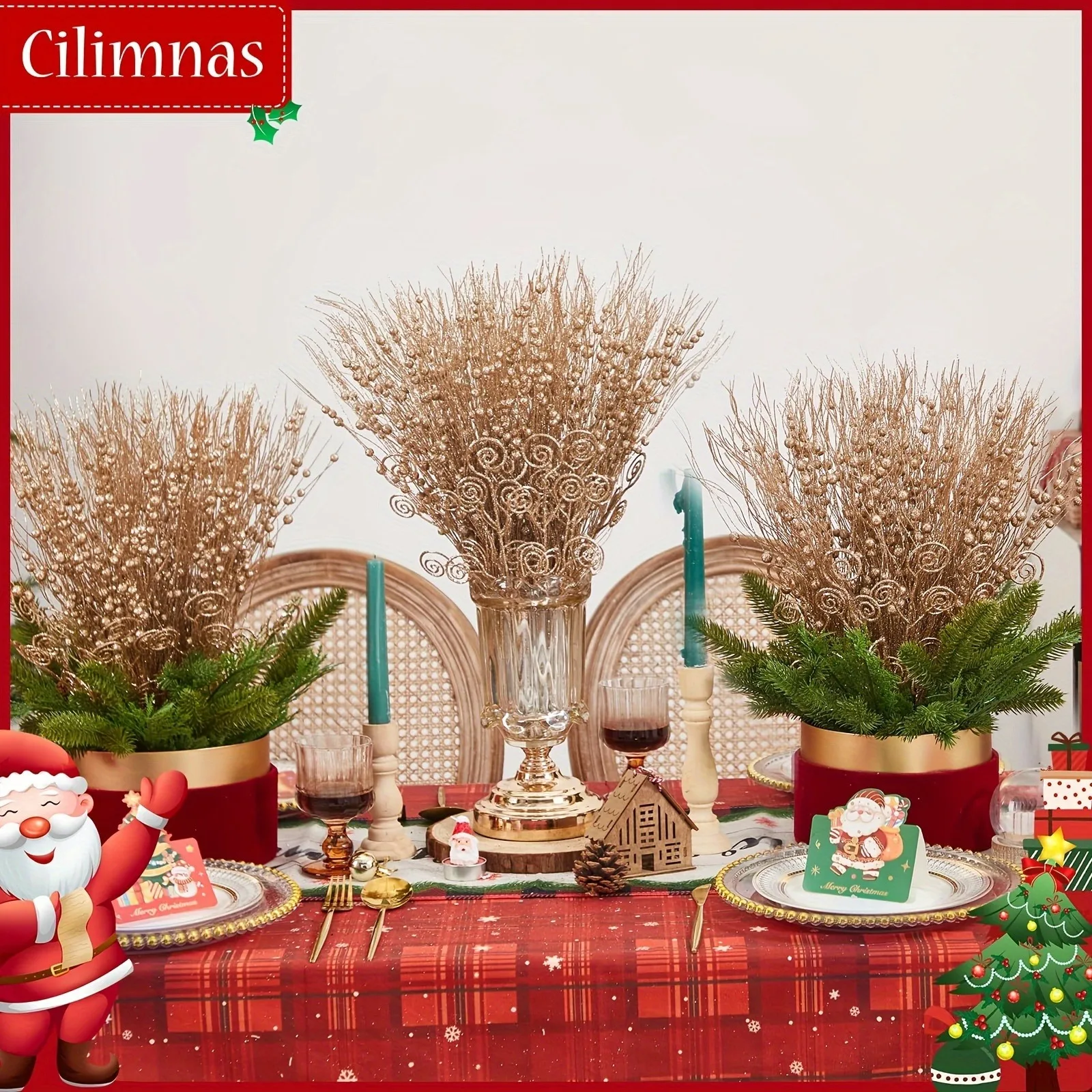 8/16 Stück glitzernde künstliche Blumen, Beerenstrauß, Weihnachtsbaumschmuck für Zuhause, Raumdekoration, Neujahr 2026, DIY-Geschenkzubehör – Detail 5