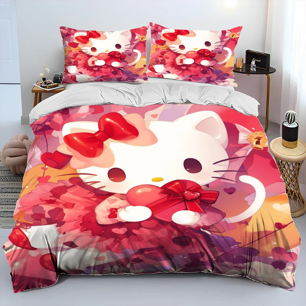 Sanrio Hello Kitty Print Bedding Sets Quilt Cover Bed Cover Duvet Cover Pillow Case 2-3 Pieces Sets Kids Adult Bedroom Decor