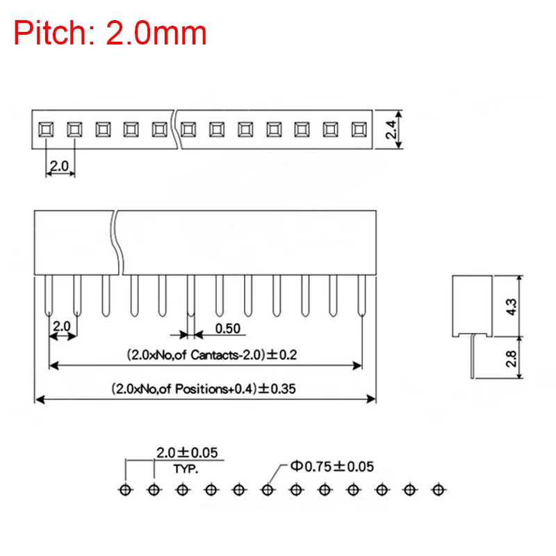 10Pcs 2.0mm Single Row Female 1x2/3/4/5/6/7/8/10/20/40 Pin Pin Header Connector 2mm Pitch Strip For Arduino PCB