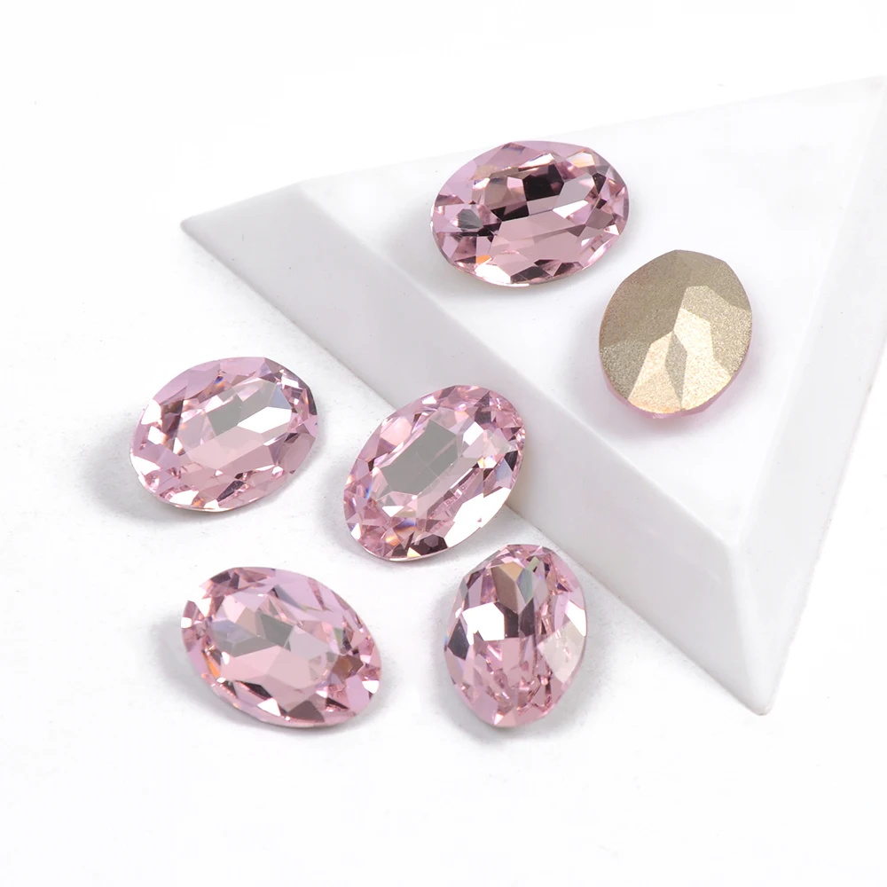 

Shiny Light Rose Oval Shape Nail Charms K9 Fancy Crystal Pointed Back Nial Art Rhinestones for 3D DIY Nail Accessories