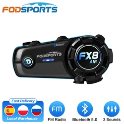 Fodsports-Intercomunicador Bluetooth FX8 Air para motocicleta, auriculares para casco de Moto,3 efectos de sonido, Radio FM