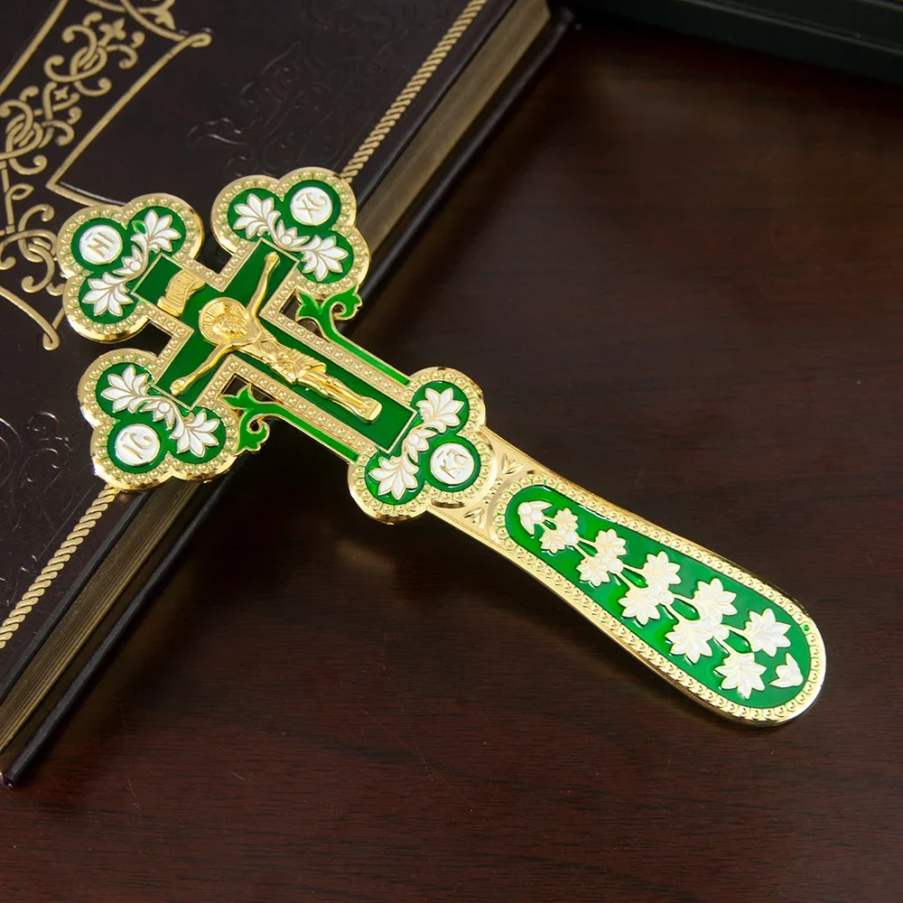 HTISOK Hochwertiges Legierungs-Gebetskreuz mit Emaille-Bemalung, Orthodoxes Handkreuz für religiöse Rituale und Gebetszwecke – Detail 2