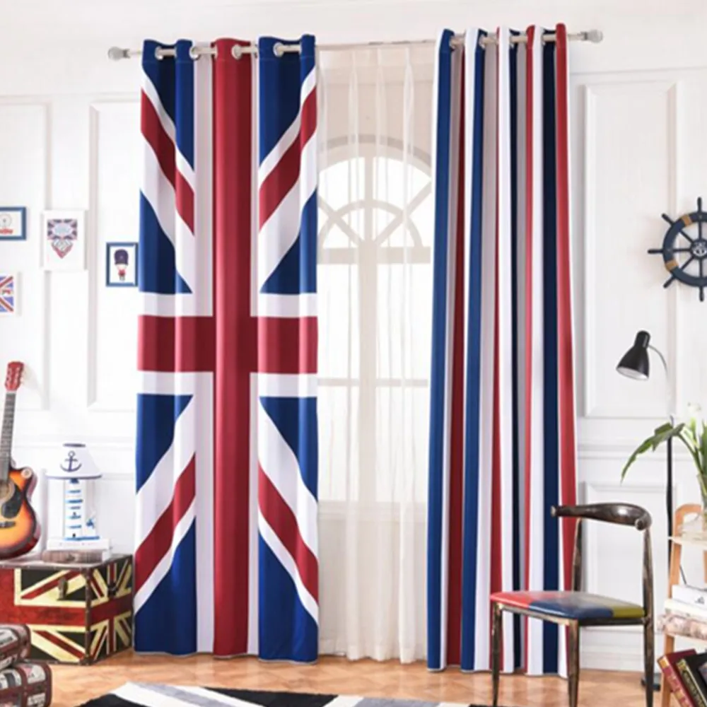 INS Cartoon British Flag Stripe Blackout Curtains For Kids Room Printed Curtain Living room Bedroom Window Treatment Bedroom