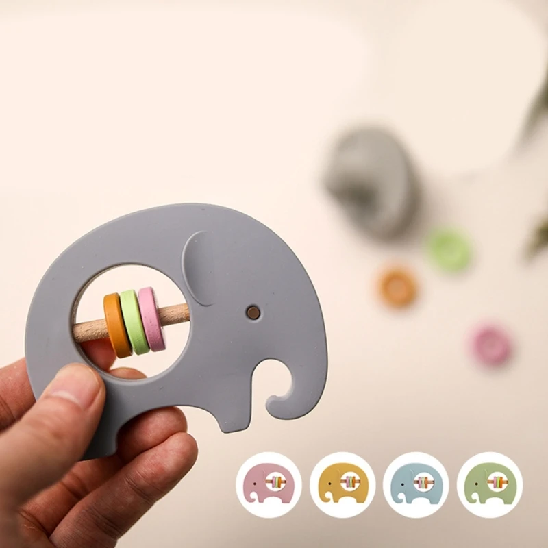 Baby Handbell Silicone Teether Elephant Rattle Child Learning Teething Toy for Infant 3-36M Chewable Toy Baby Product D5QF