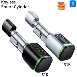Keyless Smart Cylinder Lock with Support Tuya App RFID NFC IC Card Pin Code/ Fingerprint Mechanical Key Unlock Support Gateway