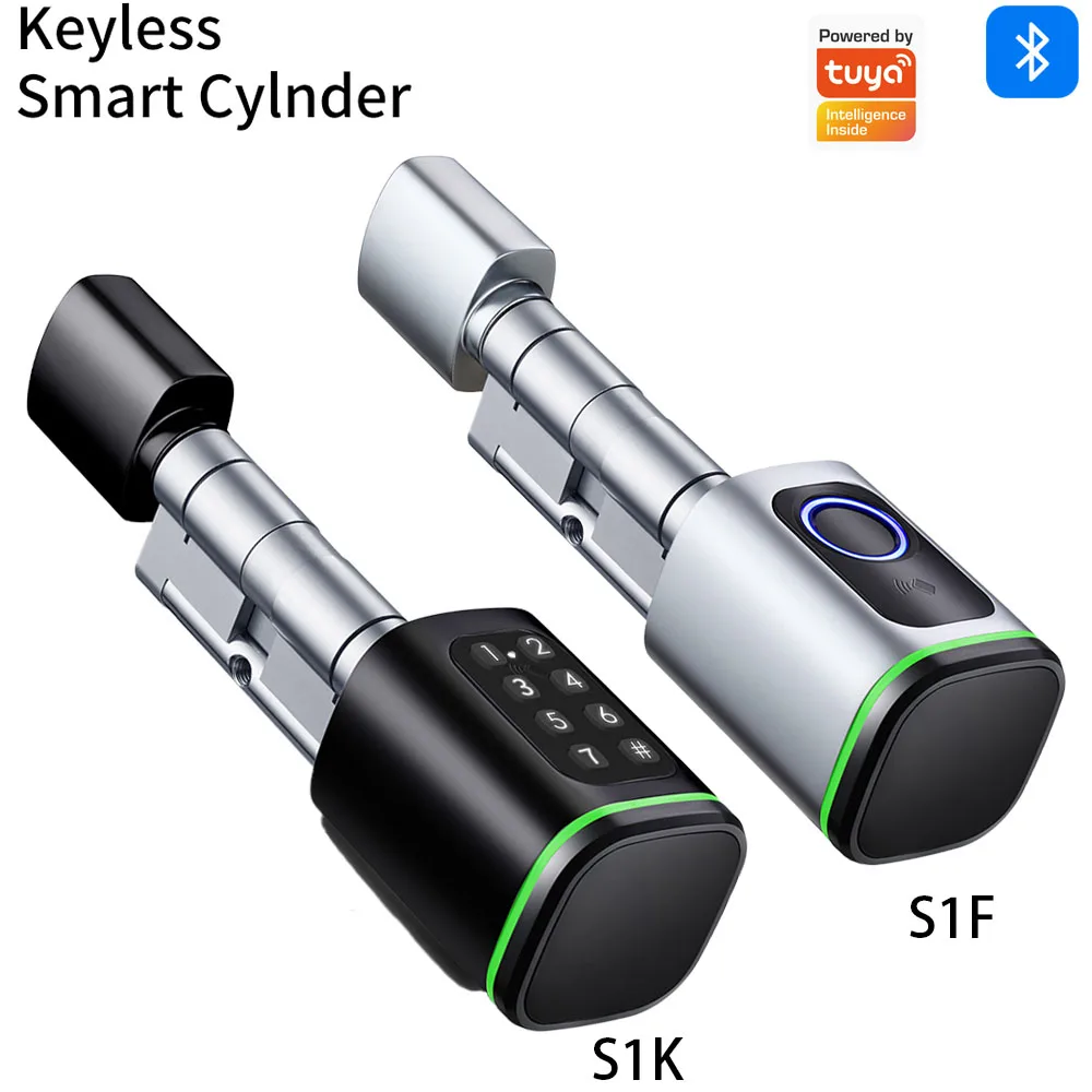 Keyless Smart Cylinder Lock with Support Tuya App RFID NFC IC Card Pin Code/ Fingerprint Mechanical Key Unlock Support Gateway