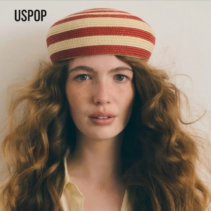 Women Striped Paper Straw Beret Summer Woven Pillbox Hat French Riviera Vacation Cap