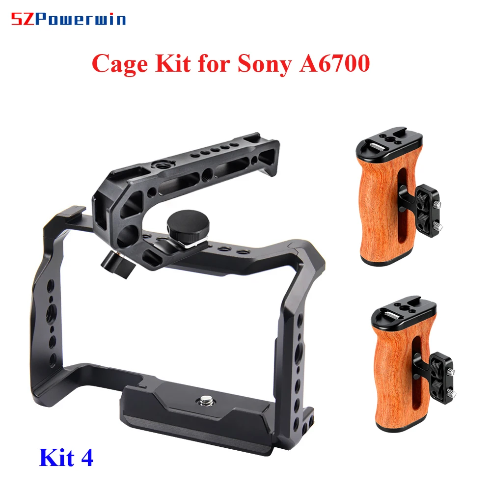 Powerwin for Sony A6700 Camera Cage Kit Stabilizer Rig Protective Extension Frame Gimbal Arri Locating Screw Wooden Handle