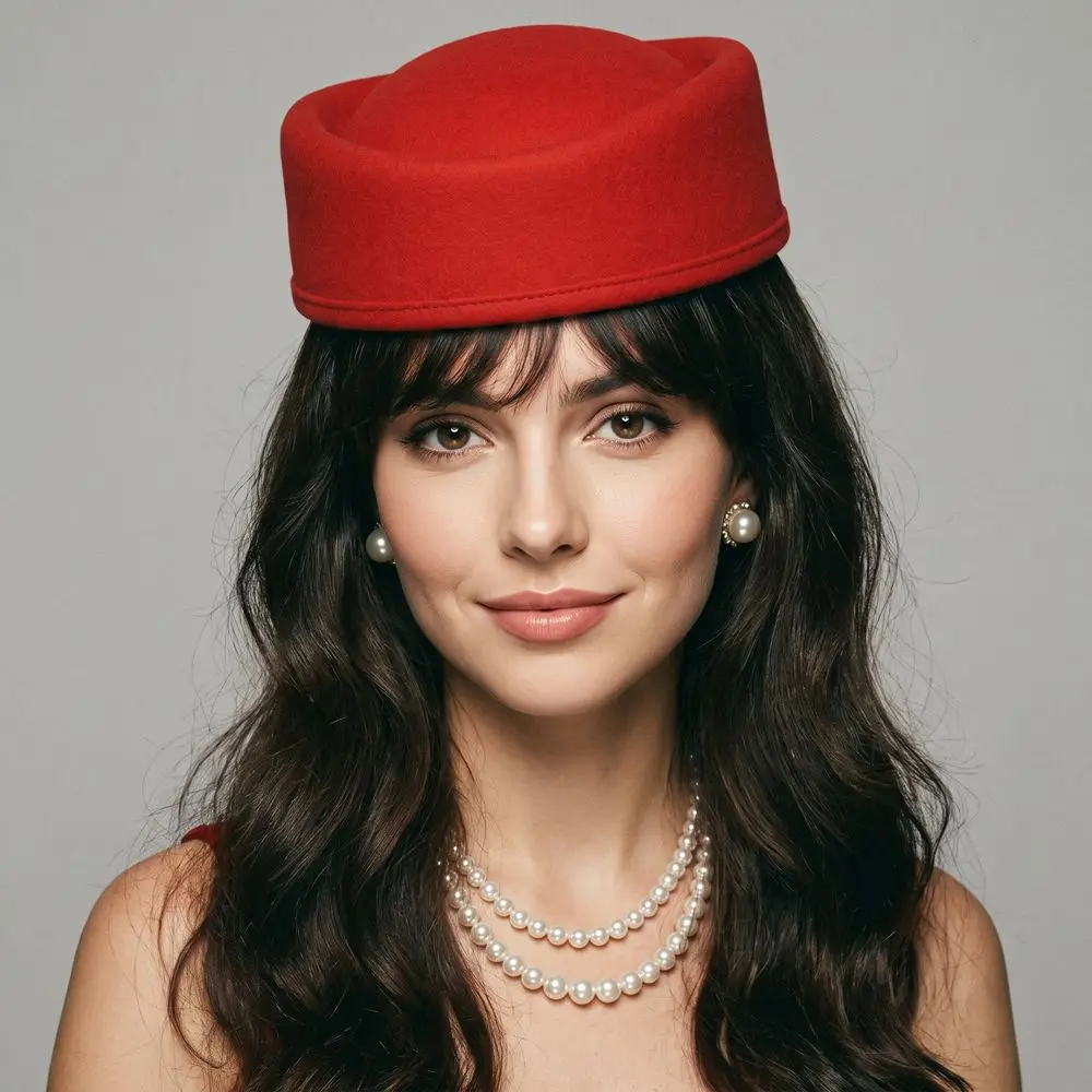 Woolen Top Hat Vintage Topper Hat Solid Color Retro Airline Stewardess Caps Charm Elegant Felt Beret Live Show