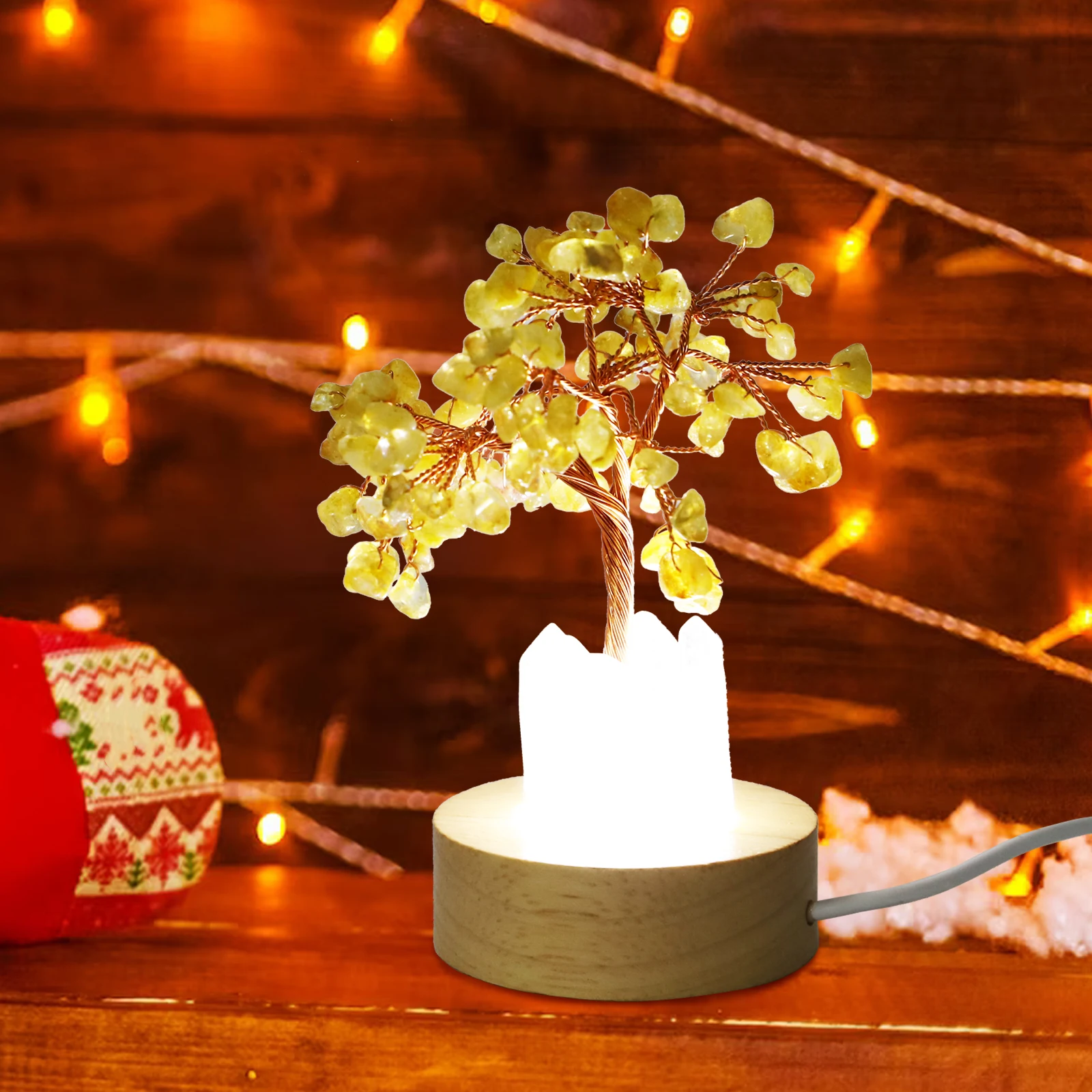 

Crystal Tree Night Light Yellow Citrine Small Desk Lamp Aesthetic Bedside Decorative Mood Lighting for Bedroom