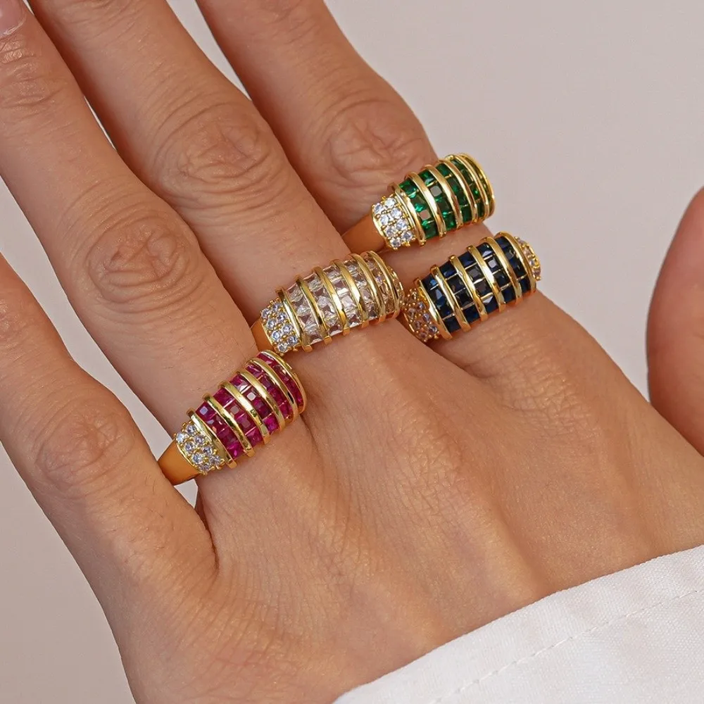 

Geometric Zircon Opening Ring Jewelry Accessories Opening Design Rhinestone Ring Copper Korean Style Chunky Enamel Ring
