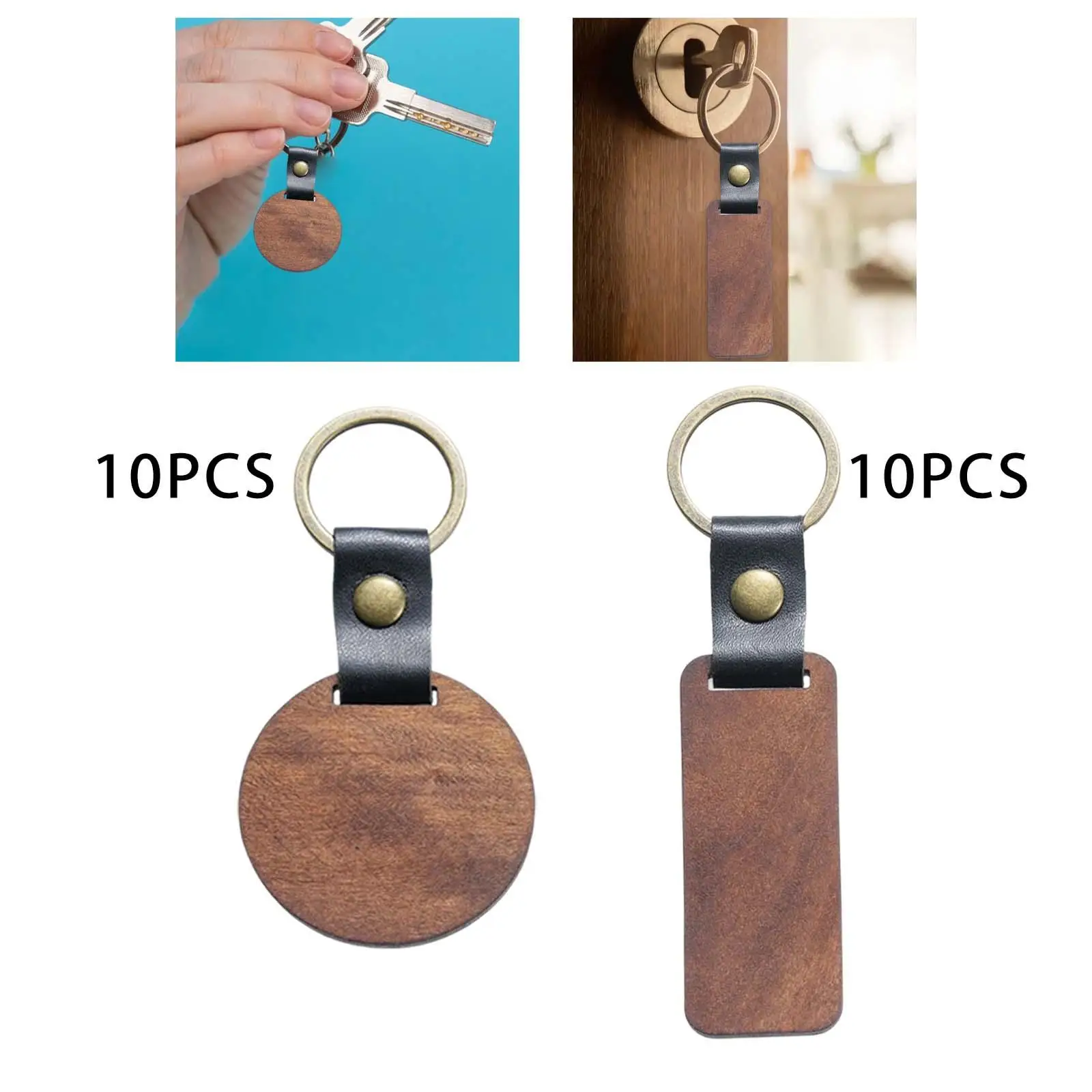 10Pcs Wooden Keychain Blanks Supplies Printed Lightweight Engraved for Home