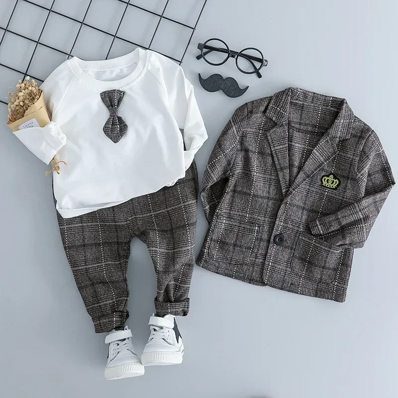 Baby Boys Coat T Shirt Pants Children Clothing Sets Gentlemanly Style Birthday Party Kids Costumes Infant Clothes Outfits