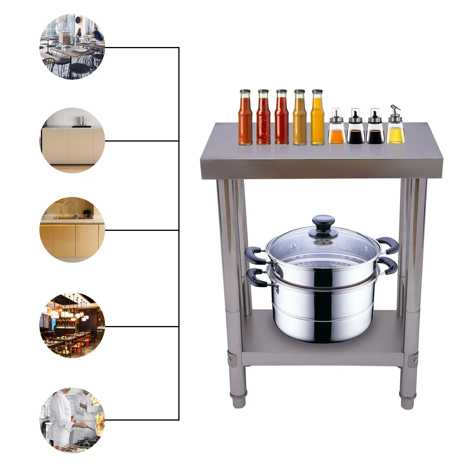 Stainless Steel Table for Prep & Work Commercial Heavy Duty Food Prep Worktable with Undershelf for Restaurant, Home and Hotel