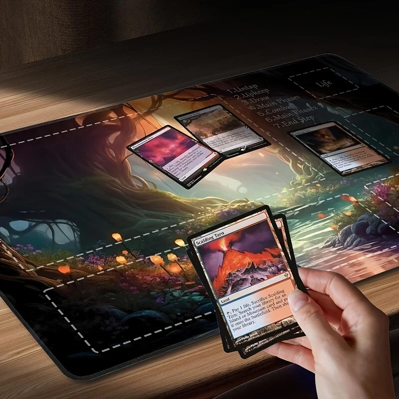 Playmat tapete de jogos de borracha antiderrapante com paisagem de floresta mística, grande 24x14 Polegada mesa rpg tapete acessórios para pc almofada de mesa