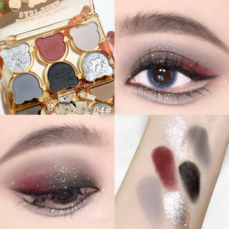 6 colori Eye Shadow Palette Glitter Pearly Eyeshadow Palette Cute Bear Head Fashion coreano Shiny Eye Shadow Charming Eye Makeup