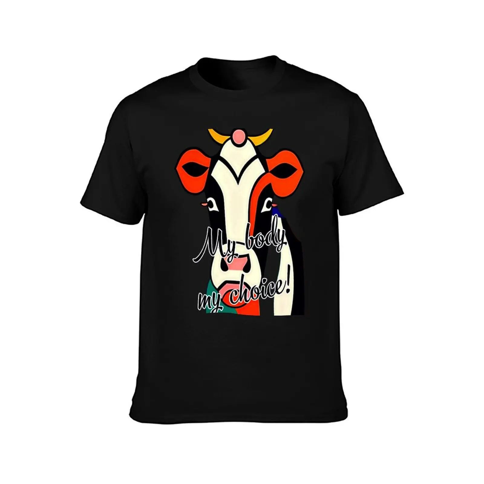 AI cow my body my choice. T-Shirt Summer Casual Cotton Tee Oversized Streetwear Tops Vintage Graphic Print Unisex Men Women