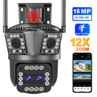 16MP 8K WiFi Camera Outdoor 12X Zoom Four Lens Three Screen Auto Tracking Security Protection 8MP Video Surveillance CCTV Camera