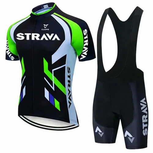 Imagen 2 del producto Conjunto de Jersey de bicicleta Strava, camiseta de ciclismo de verano, conjunto de pantalones cortos con pechera, ropa para bicicleta de montaña y triatlón, secado rápido, absorbe el sudor