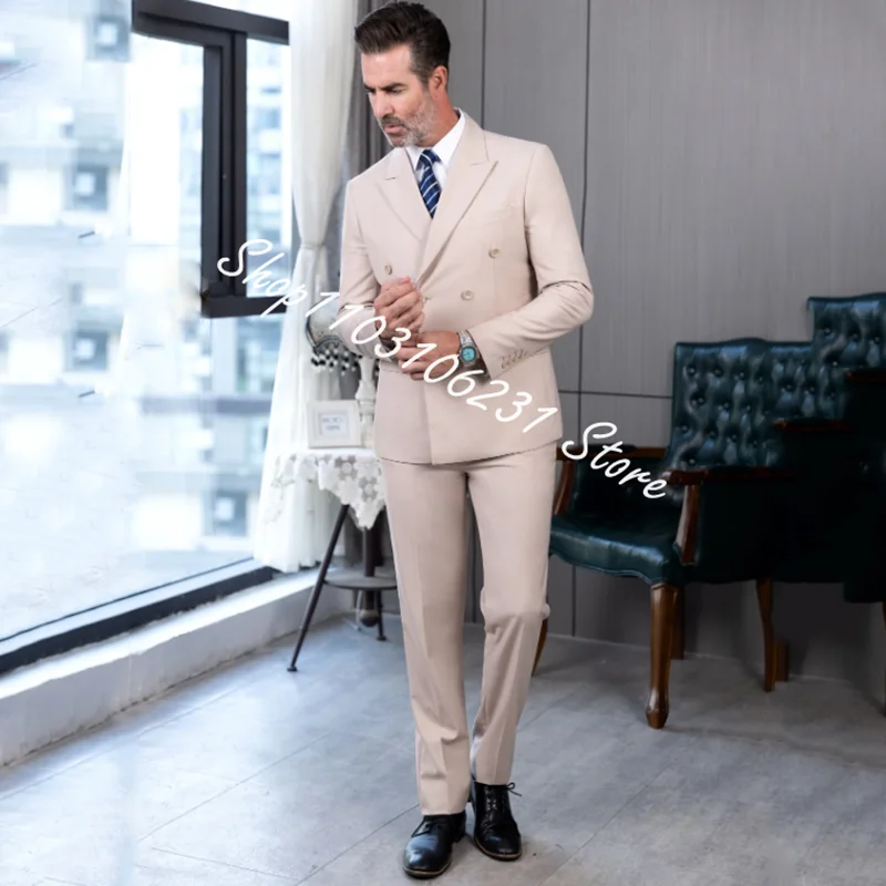 2 Pieces Beige Suits for Men Slim Fit Groom Tuxedos Wedding Best Men Groomsmen Formal Party Suits Blazer Pants Trajes De Hombre