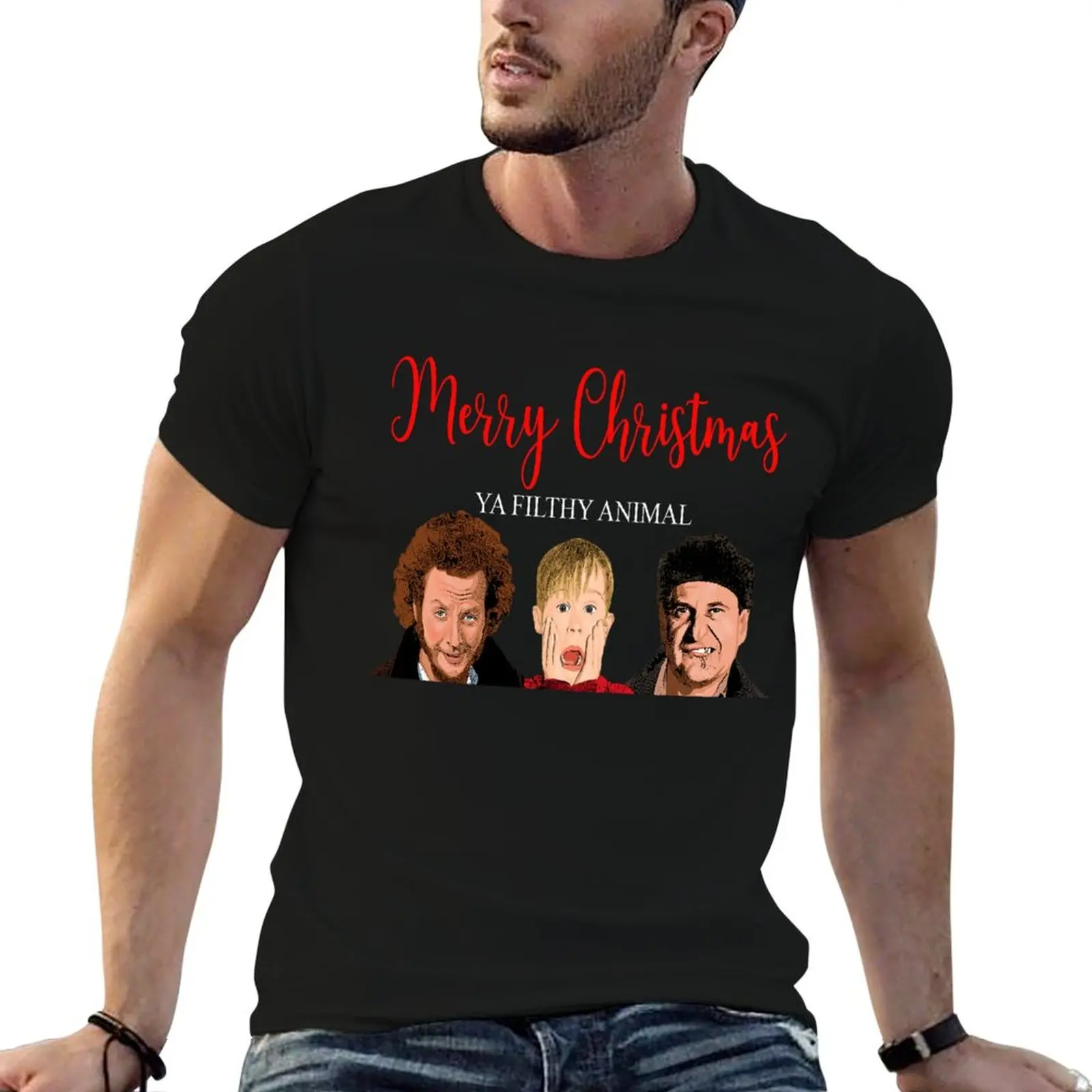 

Футболка Merry Christmas Home Alone, футболки для мужчин, футболки с рисунком, мужские хлопковые забавные футболки
